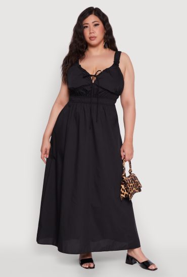 Plus Size Poplin Tie Front Maxi Dress