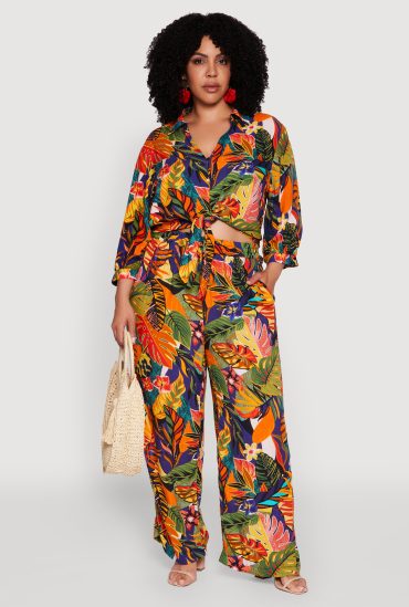 Plus Size High Waisted Floral Print Palazzo Pants