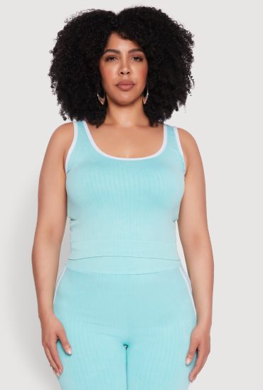 Plus Size Mineral Wash Contrast Trim Crop Top