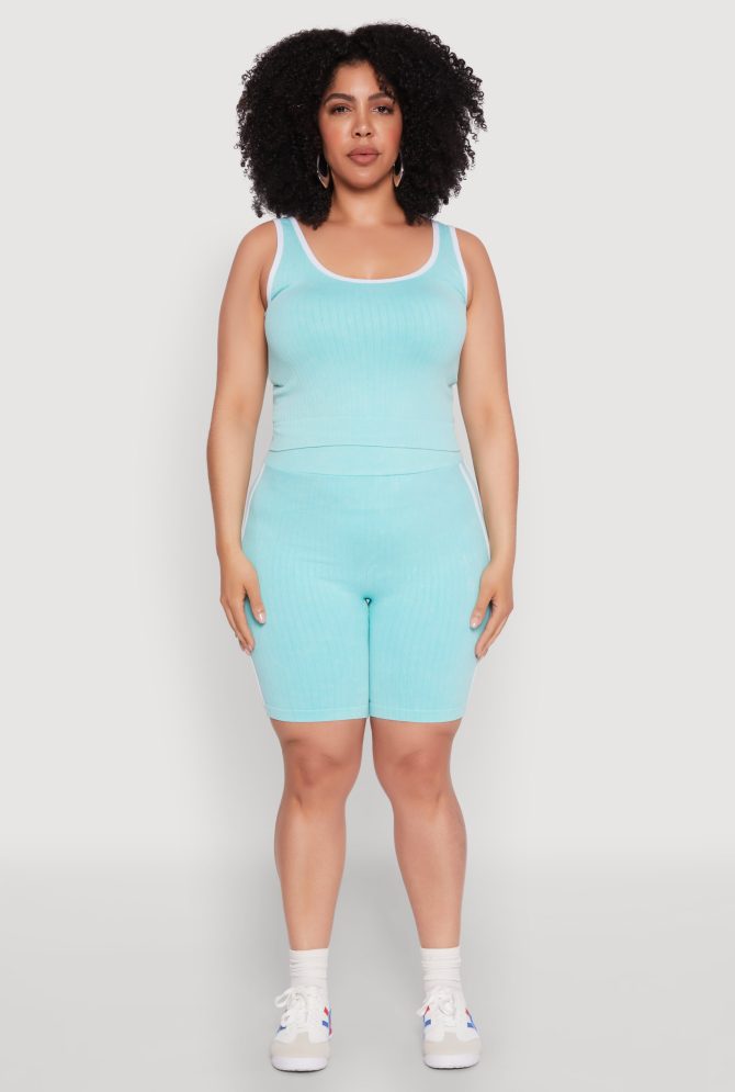 Plus Size Mineral Wash Contrast Trim Crop Top - Image 2