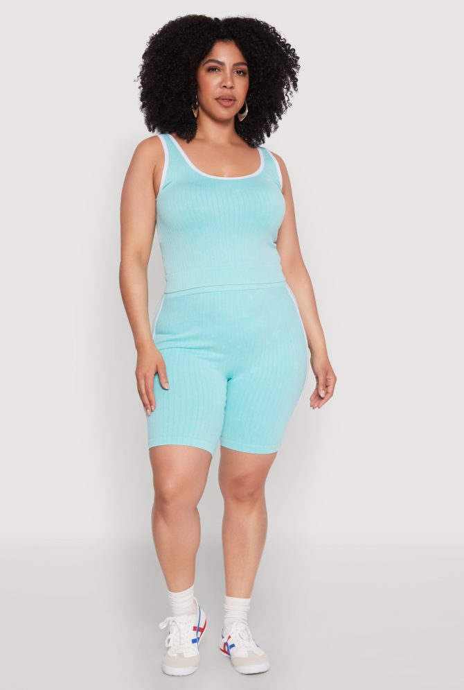 Plus Size Mineral Wash Contrast Trim Crop Top - Image 3