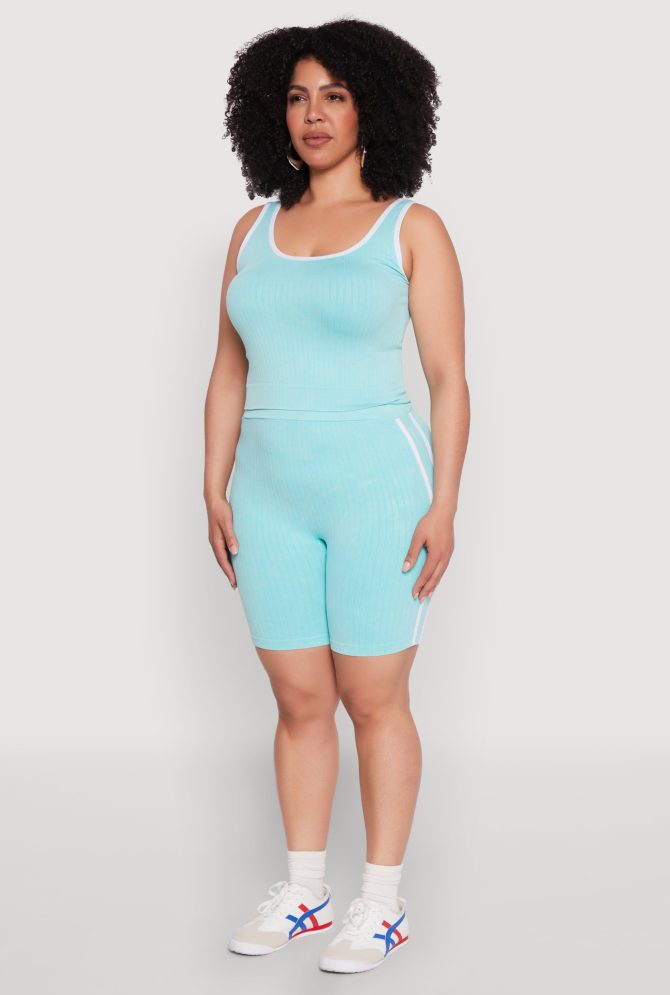 Plus Size Mineral Wash Contrast Trim Crop Top - Image 5