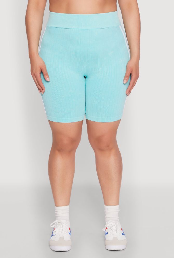 Plus Size Mineral Wash Contrast Trim Biker Shorts - Image 4