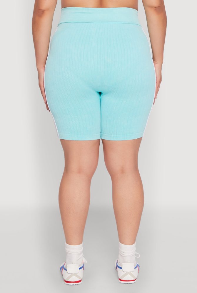 Plus Size Mineral Wash Contrast Trim Biker Shorts - Image 5