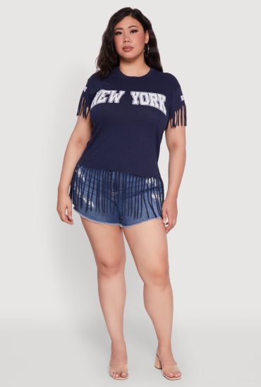 Plus Size New York Graphic Fringe Hem Tee