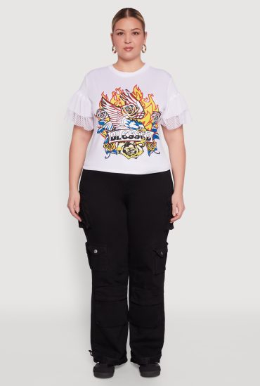 Plus Size Fishnet Sleeve Blessed Eagle Graphic Tee