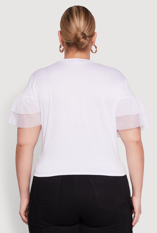 Plus Size Fishnet Sleeve Blessed Eagle Graphic Tee - Image 6