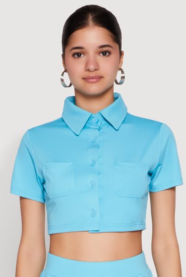 Short Sleeve Button Front Cropped Shirt
