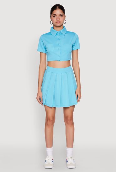 Solid Pleated Skirt