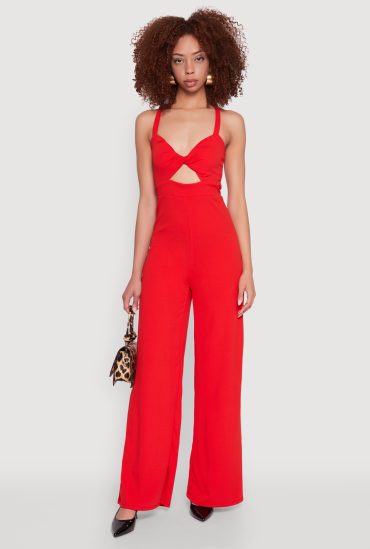 Crepe Knit Twist Front Jumpsuit