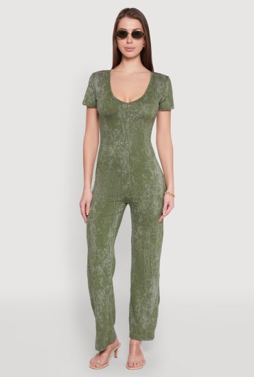 Mineral Wash Short Sleeve Jumpsuit