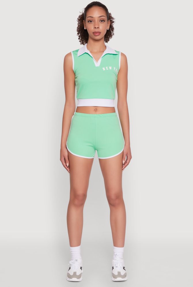 Stylish Contrast Trim Cropped Polo Top - Image 2
