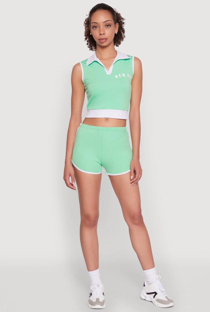 Stylish Contrast Trim Cropped Polo Top - Image 3