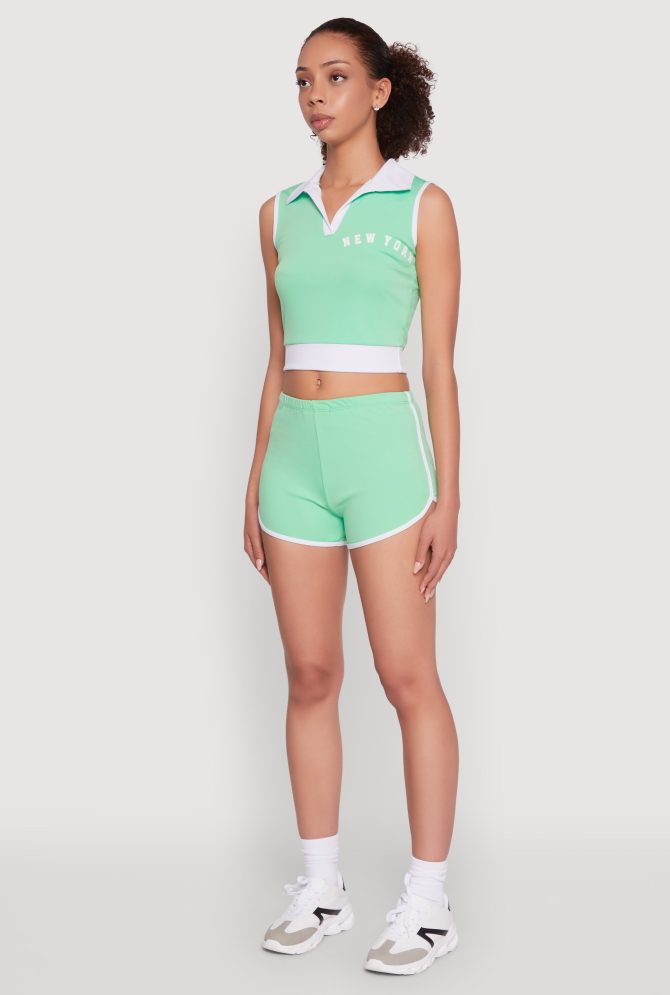 Stylish Contrast Trim Cropped Polo Top - Image 5