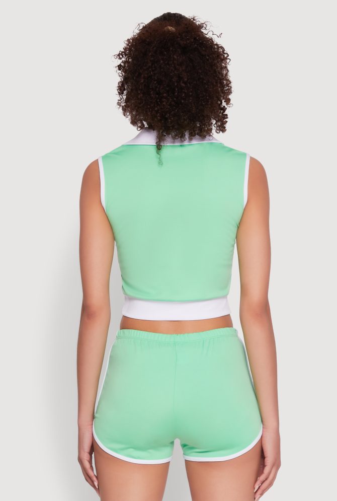 Stylish Contrast Trim Cropped Polo Top - Image 6