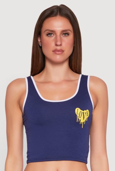 Love Contrast Trim Cropped Tank Top