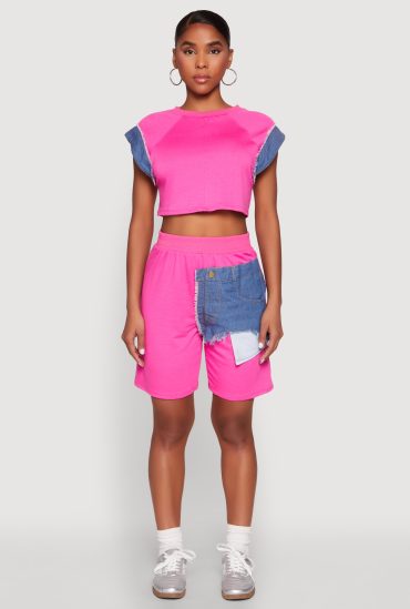 Denim Patch Pocket French Terry Shorts