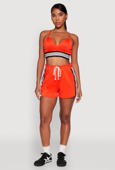 Contrast Side Stripe Paper Bag Waist Short