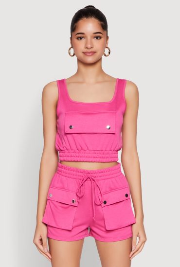 Faux Flap Pocket Crop Top