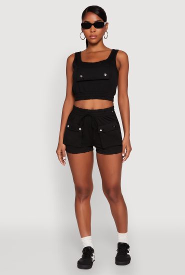 High Waist Cargo Pocket Sweatshorts
