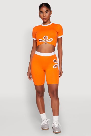 O Ring Flower Cut Out Biker Shorts