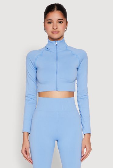 Seamless Mock Neck Zip Front Track Jacket