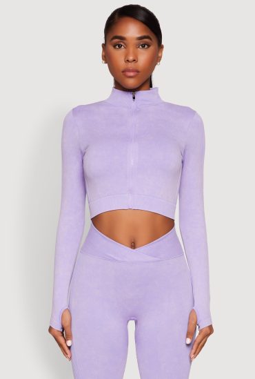 Seamless Mineral Wash Crop Track Jacket