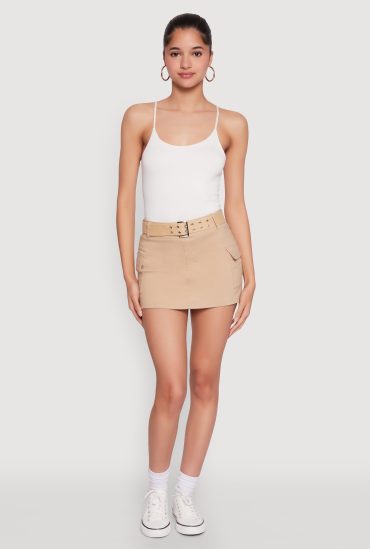 High Waisted Belted Cargo Skirt