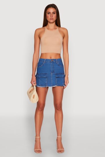 Daisy Frayed Hem Denim Cargo Skirt
