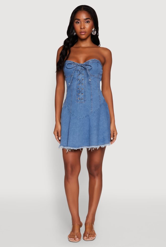 Daisy Denim Lace Up Corset Mini Dress
