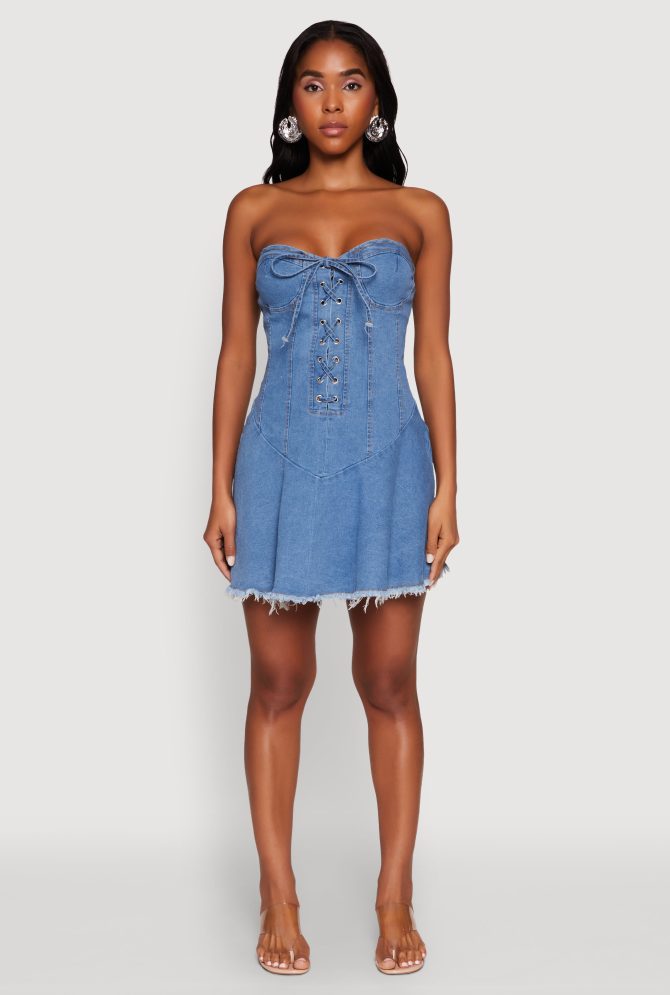 Daisy Denim Lace Up Corset Mini Dress - Image 2