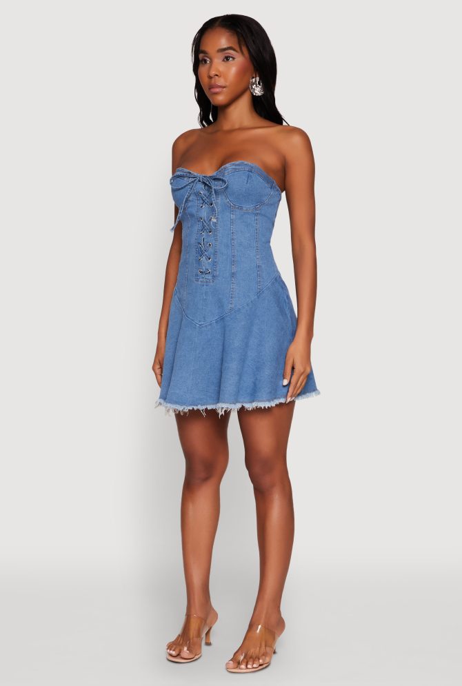 Daisy Denim Lace Up Corset Mini Dress - Image 3