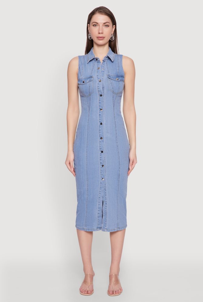 Haute Monde Denim Sleeveless Shirt Collar Dress - Image 2