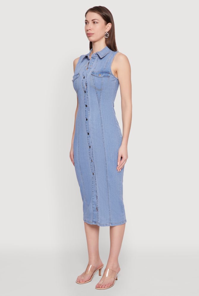 Haute Monde Denim Sleeveless Shirt Collar Dress - Image 3