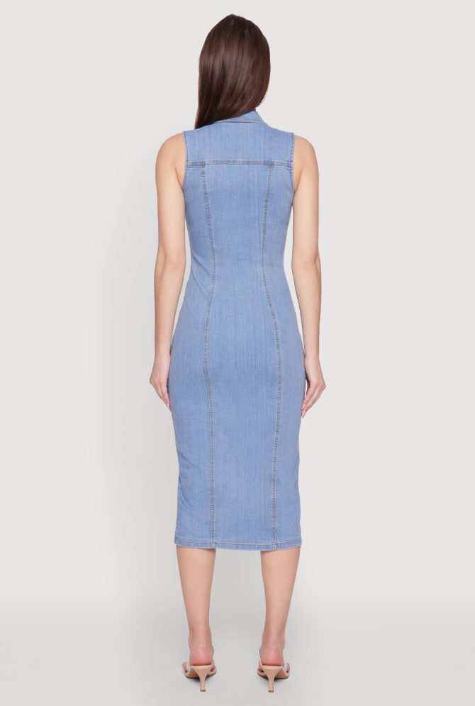 Haute Monde Denim Sleeveless Shirt Collar Dress - Image 5