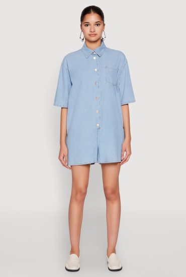 Button Front Denim Romper