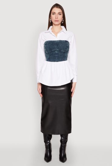 Denim Corset Detail Poplin Shirt