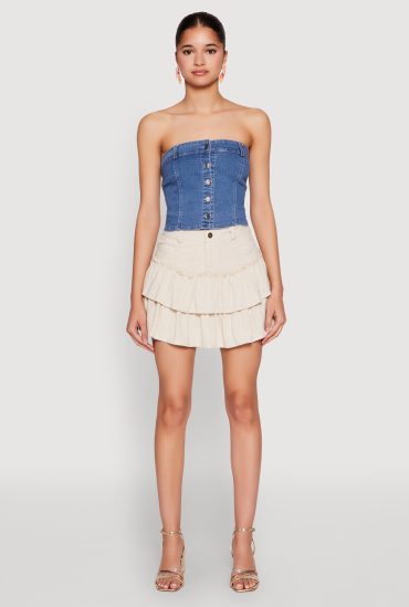 Haute Monde Button Front Denim Tube Top