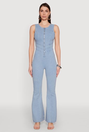 Denim Zip Front Sleeveless Jumpsuit