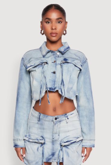Spoon Jeans Cargo Pocket Cropped Denim Jacket