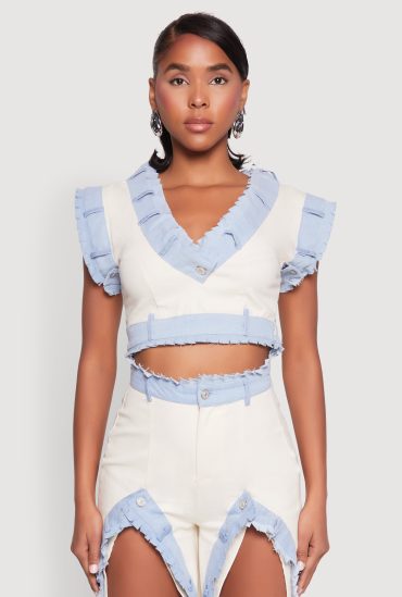 Contrast Trim Denim Crop Top