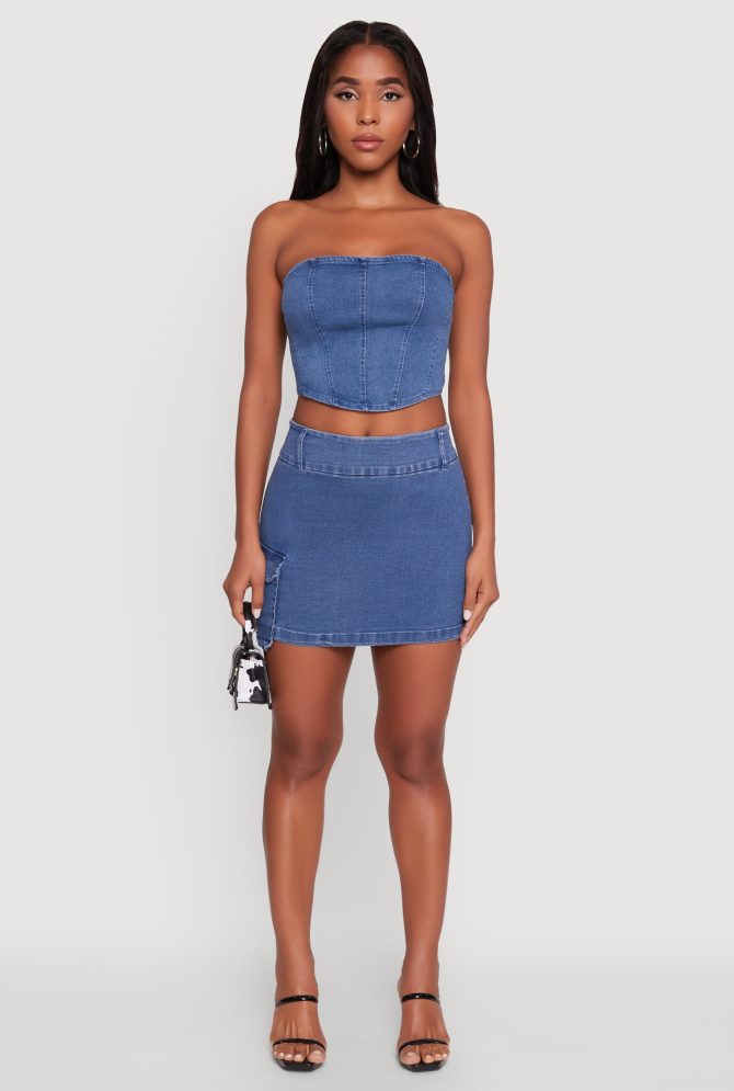 High Waisted Mini Skirt with Cargo Pocket and Zip Back - Image 2