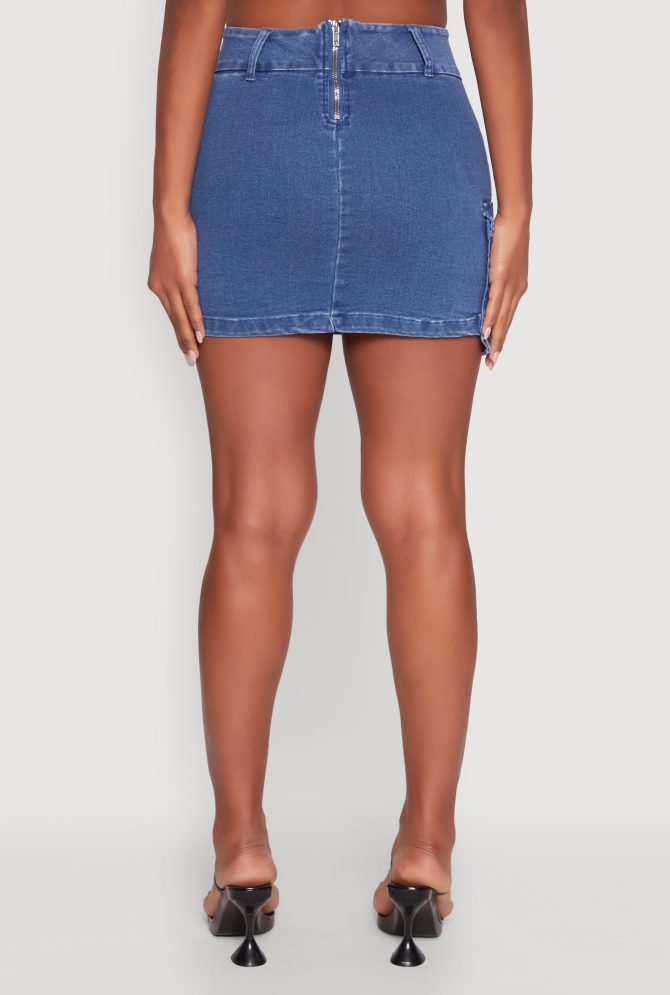 High Waisted Mini Skirt with Cargo Pocket and Zip Back - Image 5