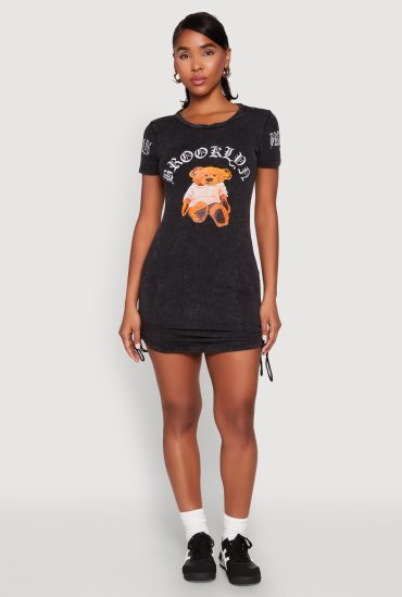 Mineral Wash Brooklyn Bear T Shirt Dress