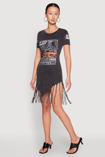 Mineral Wash Riders Graphic Fringe Dress