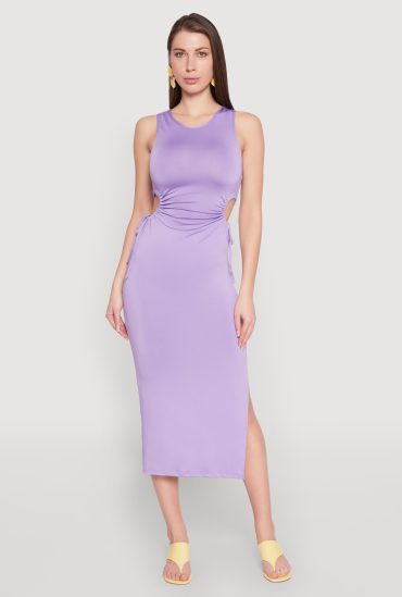Drawstring Side Cut Out Sleeveless Midi Dress