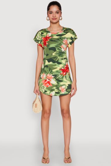 Camo Flower Print Shift Dress
