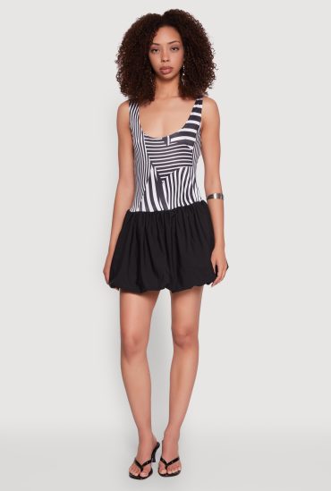 Printed Pattern Bubble Hem Dress