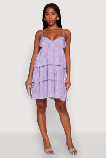 Plisse Cut Out Tiered Ruffle Mini Dress