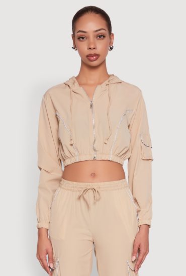 Reflective Trim Cropped Windbreaker